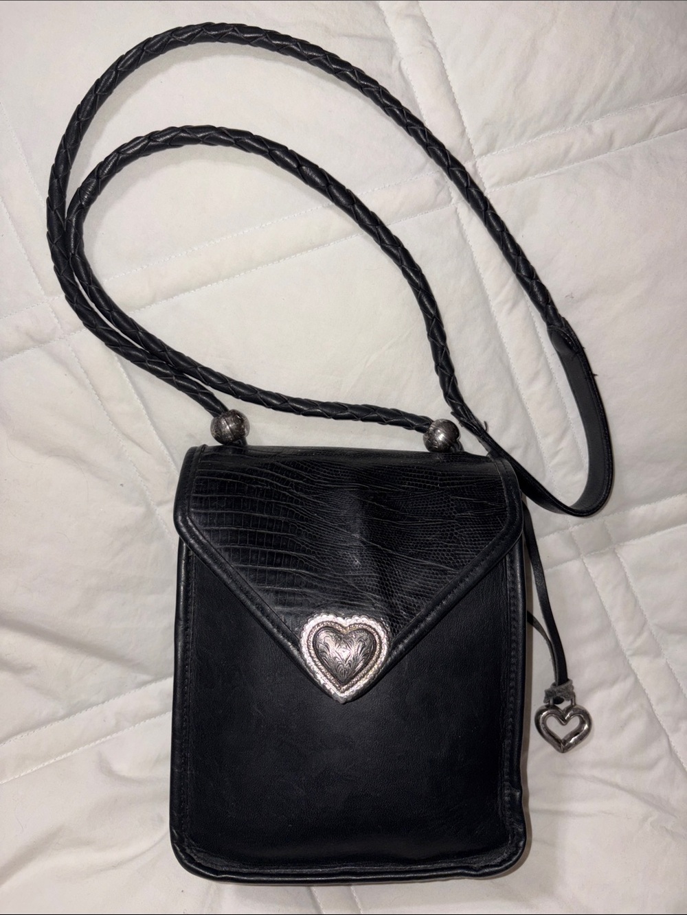 HTF RARE Brighton out west Vintage snake Embossed Leather Heart Crossbody bag